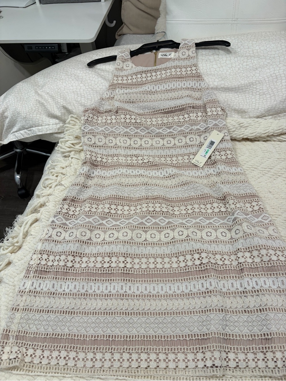 Eliza J Cream and Blush Crochet Lace Dress